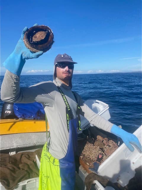 Diver holding fresh abalone